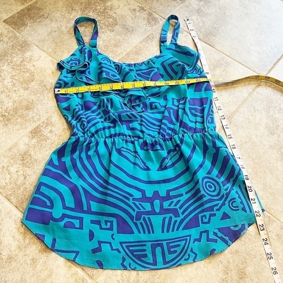 Amanda Uprichard Silk Peplum V Neck Ruffle Tank Top Blue Purple Small Pullover - Picture 4 of 10